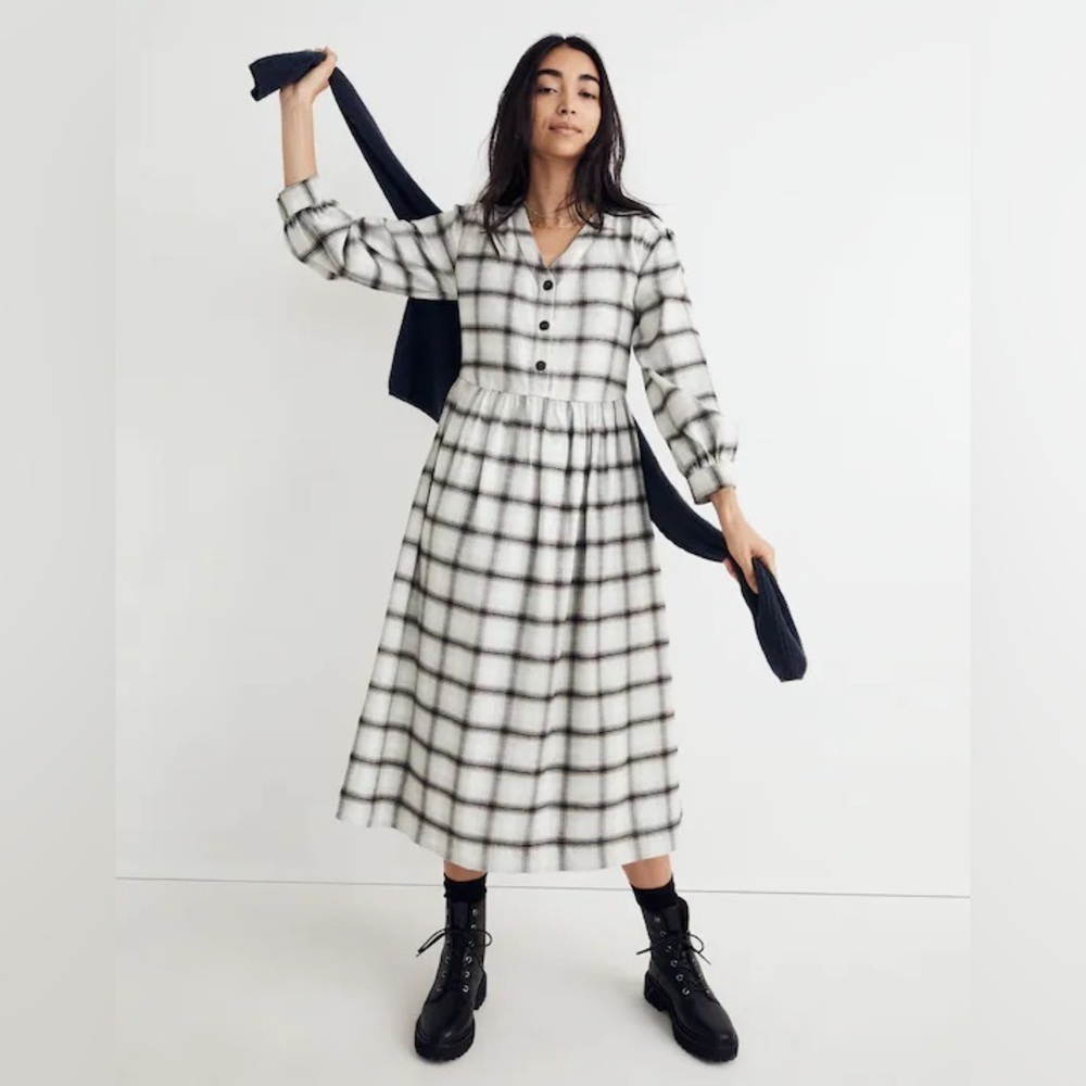 Madewell Flannel Button-Front Midi Dress